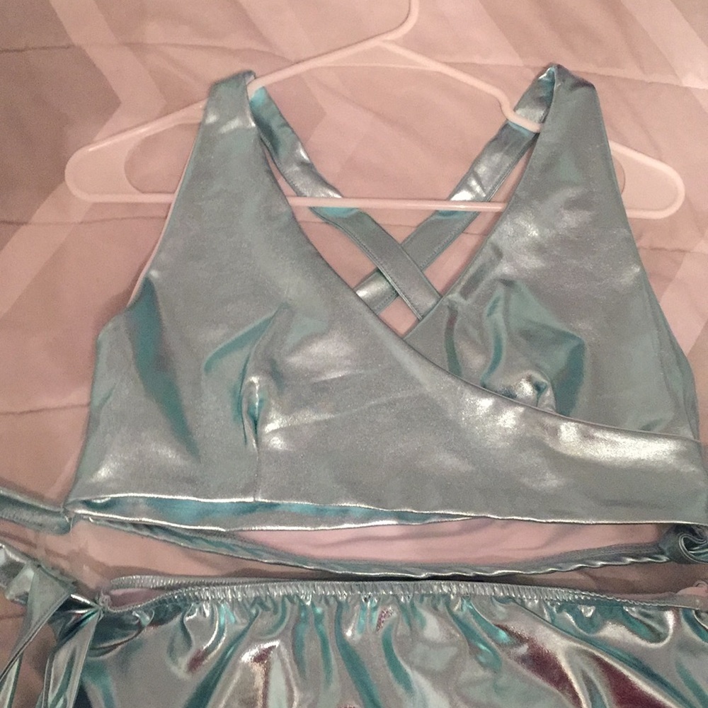 Holographic bodycon dress cross tie